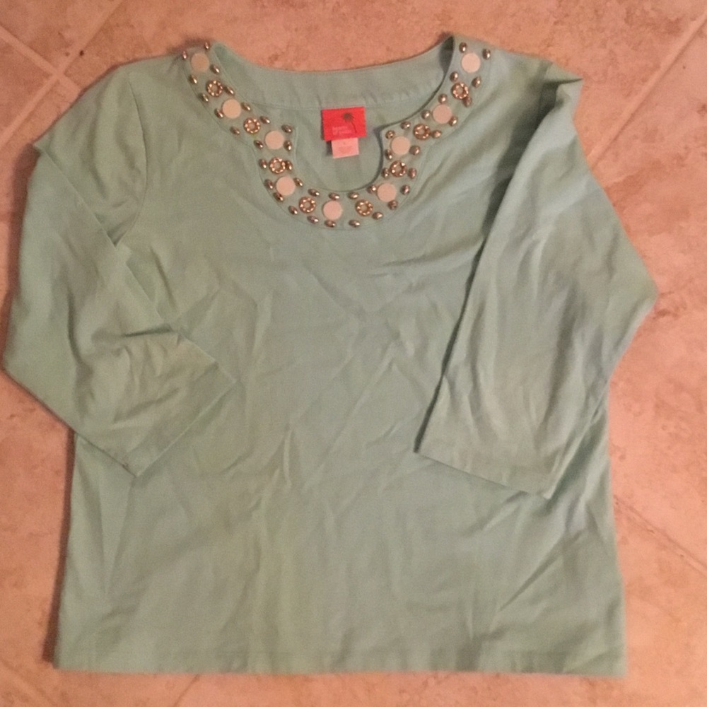 Hearts of Palm Light Aqua Embellished Blouse